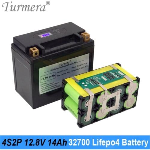 Turmera 12.8V 14Ah 32700 Lifepo4 Battery with LCD 4S 40A Balance BMS for 12V Motorcycle and UPS Replace Lead Acid Batteries Use