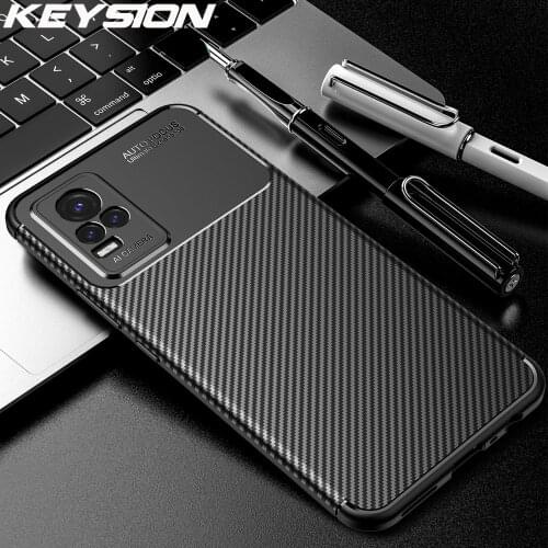 KEYSION Shockproof Case for VIVO V21e V21 5G Carbon Fiber Texture Silicone Phone back cover for VIVO Y73 5G Y72 5G Y52 5G Y53S