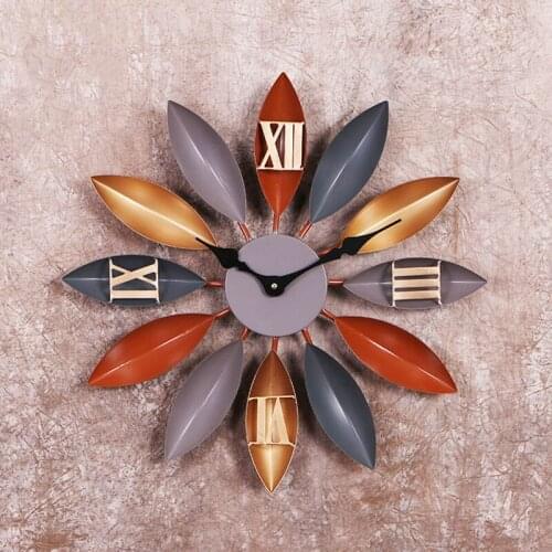 Vintage Loft Industrial Wind Leaf Iron Clock Bar Cafe Living Room Bedroom Clock Decoration Office Creative Wall Watches Design