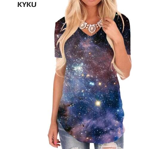 KYKU Galaxy T-shirt women Nebula V-neck Tshirt Sky Funny T shirts Purple T-shirts 3d Womens Clothing Hip hop Printed Streetwear