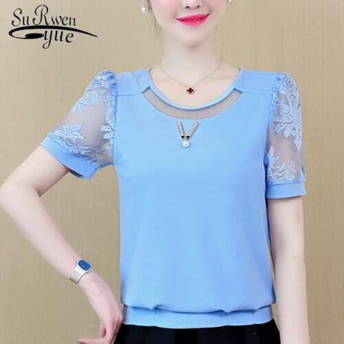 Ladies Shirts Summer Women Tops Korean Short Sleeve Tops Plus Size Women pink shirt Mesh womens clothing 4688 50