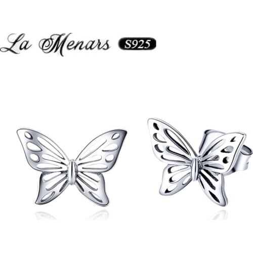 La Menars New Butterfly Silver Stud Earrings For Women 2021 Original European Style Genuine 925 Sterling Silver Jewelry