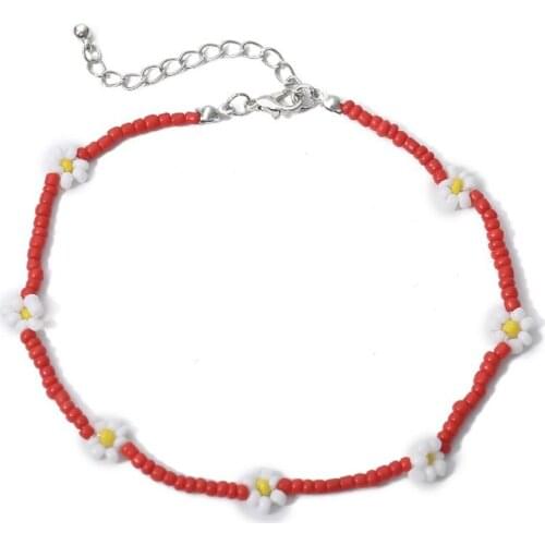 Handmade Bead Necklace Women Hot Sale Korean Fashion Simple Rice Bead With Woven Flower Colorful Clavicle Chain And Bracelet