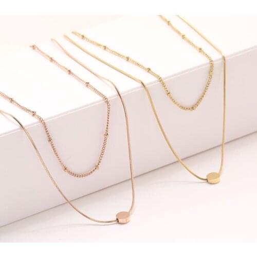 ZSLBS Double Layer Link Chain Hip Hop Trap Necklace For Women Men Top Quality Titanium Steel Round Pendant Simple Necklaces Gift