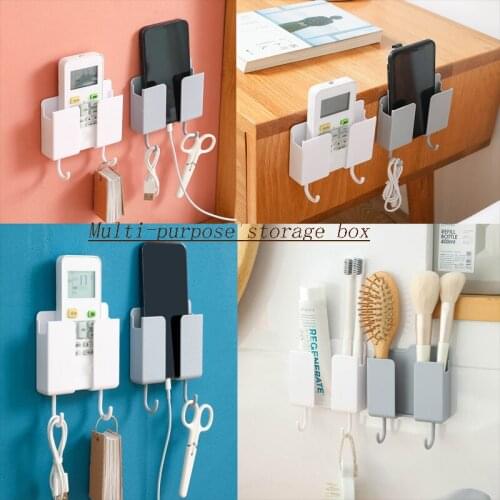 1pc Multi-purpose Storage Box Storage Rack Mobile Phone Toothbrush Wall Grass Door Hanger Punch-free For Home Bathroom Kitchen