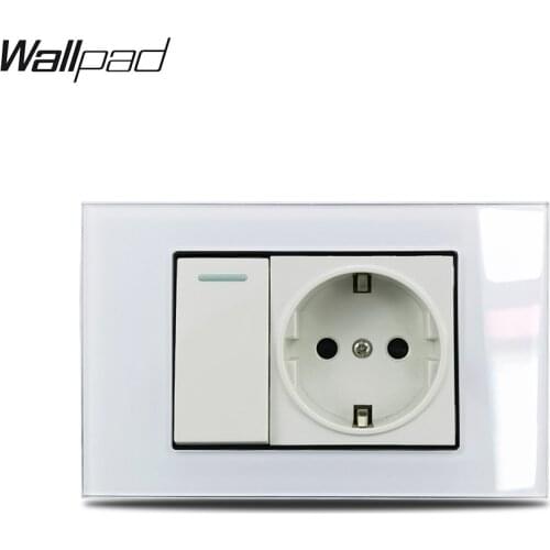 118*75mm EU Socket and 1 Gang Light Switch Wallpad L3 White Glass Panel US Size 1 2 Way Wall Switch with EU Socket Best Sellers
