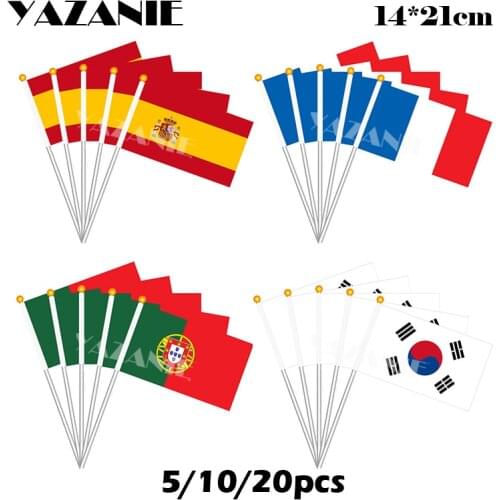 YAZANIE 14*21cm 5/10/20pcs Spain France French Portuga South Korea Small Hand Held Flag Polyester Country National Printing Flag