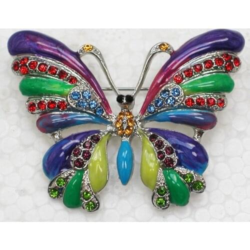 Colours Rhinestone Enamel Butterfly Pin brooches C158 E