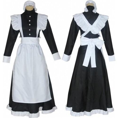 Black Classic British Gothic Lolita Dress Maid Cosplay For Women Men Unisex Uniform Apron Long Sleeve Kawaii Girl Japanese