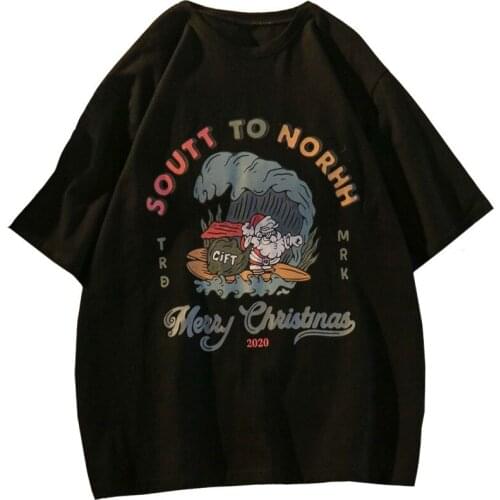 Summer Cotton Loose Short Sleeve Student Fun Design Women T Shirt Print Manga Harajuku Surfing Flowers Santa Claus Tees Tops