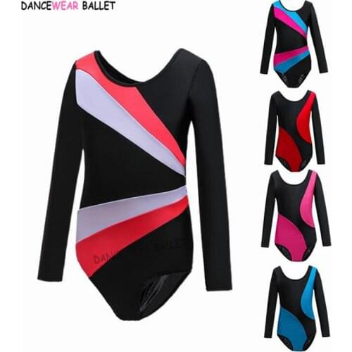 Artistic Gymnastics Unitard Girls Long Sleeve Dance Leotard Child Asymmetrical Costume Gymnastic Leotard Kids Dance Ballet Suit