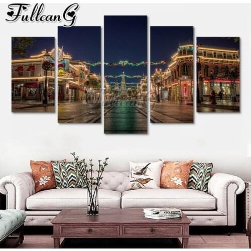 FULLCANG Christmas night landscape 5 piece diy diamond painting large full square round mosaic embroidery multi-picture FC2841