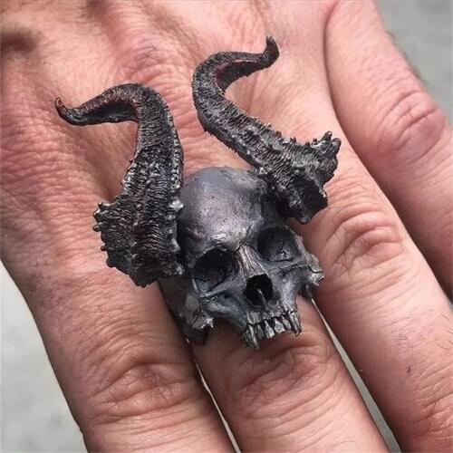 Mens Stainless Steel Ring Claw Horn Skull Demon Satan Rings Punk Motorcycle Fashion Jewelry