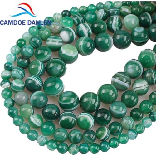 Natural Stone Top Grade Green Onyx Stripe Agates Round Loose Beads 6 8 10 12 14MM DIY Bracelet Necklace Beads For Jewelry Making