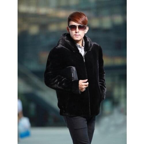 Autumn short faux mink leather jacket mens winter thicken warm fur leather coat men slim jackets Hooded fashion black zipper