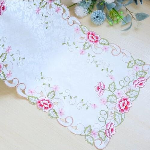 Hot Modern white Embroidery bed Table Runner cloth cover dining Lace tea coffee tablecloth doilies party Christmas Wedding decor