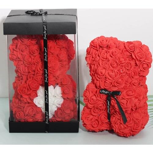 HOT Valentines Day Gift 25cm Red Rose Teddy Bear Rose Flower Artificial Decoration Christmas Gifts Women Valentines Gift