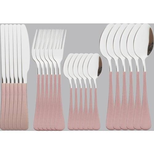 Pink Silver Mirror Cutlery Set 24Pcs Dinnerware Set Flatware Cutlery Fork Knife Spoon Stainless Steel Silverware Tableware Set
