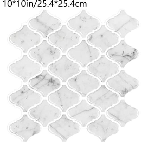 3D Kitchen Wall Tiles Sticker Lantern-Shaped White Adhesive Bathroom Mosaic Panels Bedroom TV Background Home Decor 10x10inches