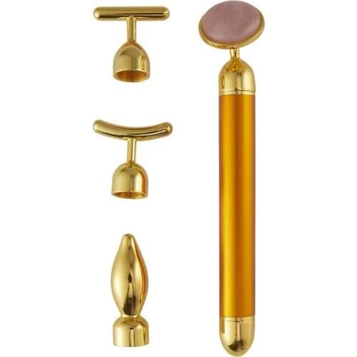 Natural Stone Rose Gold Electric Gold Vibration Facial Slimming Beauty Bar Pulse Firming Roller Massager Face Care Detox Tool