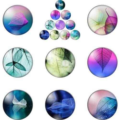 New Transparent Leaves Colourful Painting 12mm/20mm/25mm/30mm Round Photo Glass Cabochon Demo Flat Back Making Findings