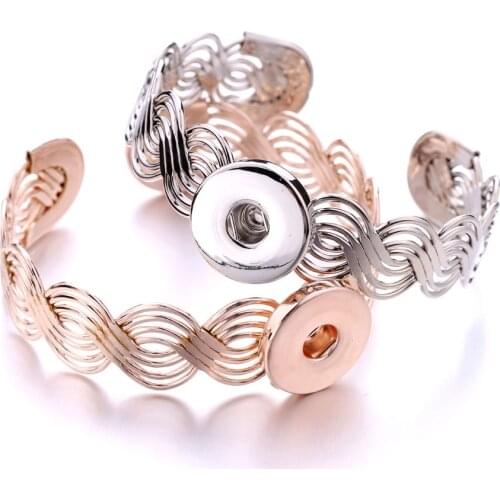 New Snap Jewelry Rose Gold Stainless Steel Snap Button Bracelet Bangles Fit 18mm Snap Buttons Jewelry Snap Cuff Bracelet