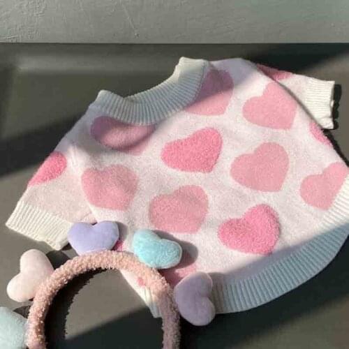Pet autumn and winter pink love sweater dog cat French bulldog Teddy Schnauzer small dog winter sweater