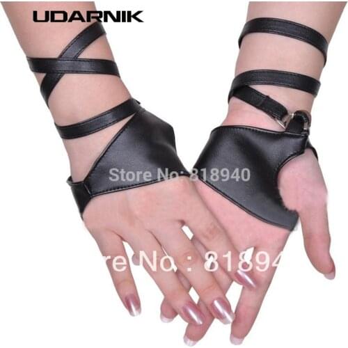 Women/Ladies Half Palm Strap Gloves Fingerless Pole Dancing Jazz Black Fashion 048-1581