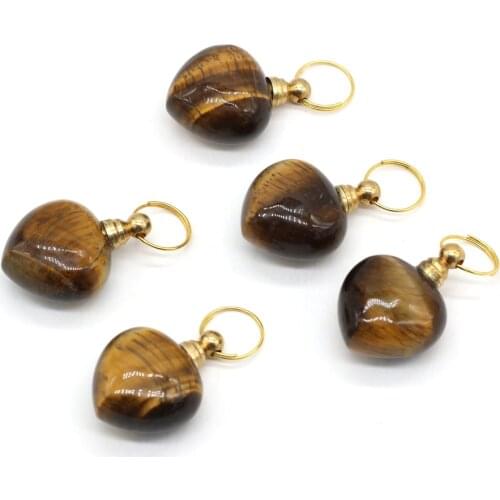 Natural Perfume Bottle Stone Pendant Necklace Essential Oil Diffuser Tiger Eye Stone Charms for Jewelry Making