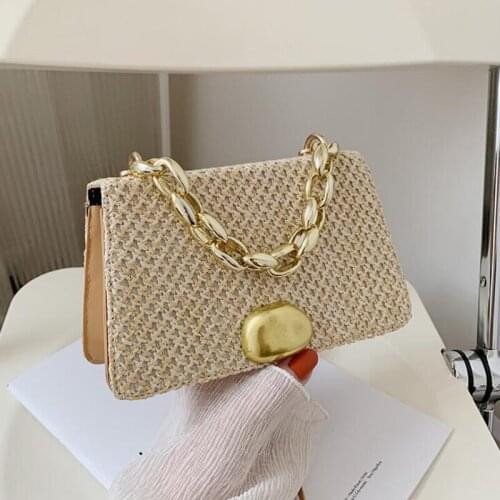 Popular Ladies 2021 Summer Straw Shoulder Bag Casual Vacation Crossbody Bags For Women Chain Designer Handbags Ladies Beach Bag