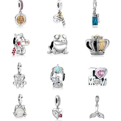 5PCS Silver Plated Trojan Frog Prince Crown Heart Paw Print Lucky Cow Beads Fit DIY European Bracelet Women Men Jewelry Making