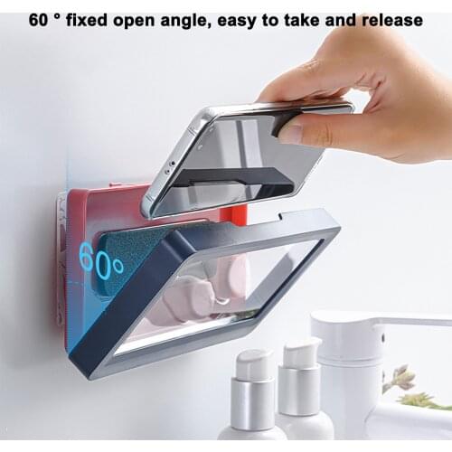 Bathroom Adjustable Phone Holder Case Box Waterproof Wall Mounted Mobile Phone Cover Shower Toilet Watching Storage Shelves