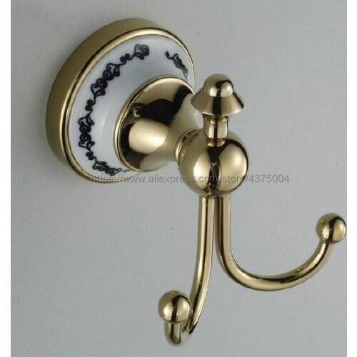 Luxury Gold Color Brass Ceramic Robe Hook Wall Mounted Clothes Hook Coat Hook Bathroom Accessories Nba250
