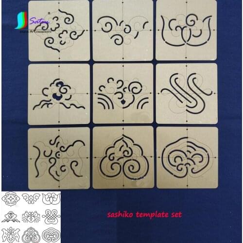 Handmade Coaster Tea Mat Drawing Template Classical Auspicious Pattern Clouds Square Sashiko Template 9PCS S1053L