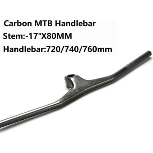 Mountain bike UD Matt Full Carbon Bicycle Integrated Handlebar With Stem 80mm MTB -17° 720/740/760mm Racing Bike handle Bar