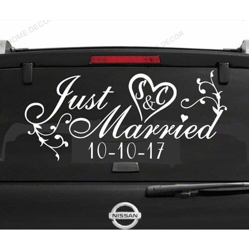Self-adhesive Wallpaper Murals Just Married Sign Car Window Decal Removable Wedding Decoration Custom Vinyl Stickers Q24