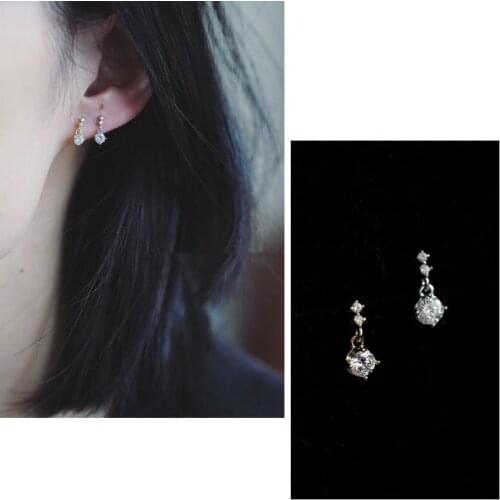 925 Sterling Silver Simple Diamond Earrings Women 14k Gold Korean Temperament Wedding Jewelry Accessories