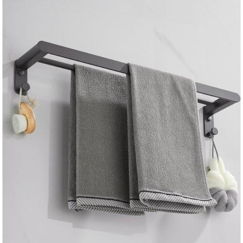 Grey Space Aluminum Towel Rack Towel Pole Double-bar Bathroom Towel Hanger Double Bath Towel Rack