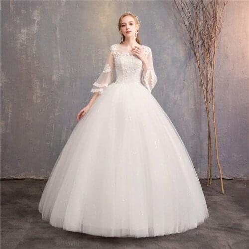 Vintage Wedding Dresses 2021 New Cheap Wedding Dress Full Flare Sleeve Lace Embroidery Princess Vestido De Noiva F