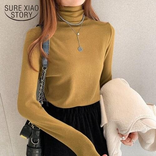 Womens New Style Slim White T-shirt Long Sleeve Turtlenet Top New Fashion Turtleneck Elastic Basic Bottoming Shirt Women 12660