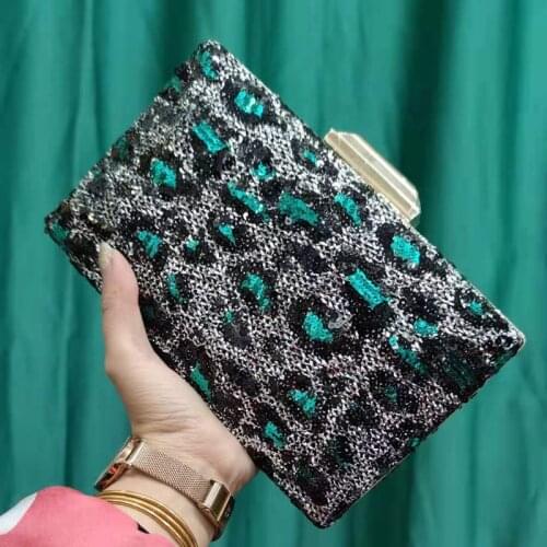 Sequined Green Color Women Evening Bags Party Wedding Chain Shoulder Handbags Luxury Golden Clutch Purse