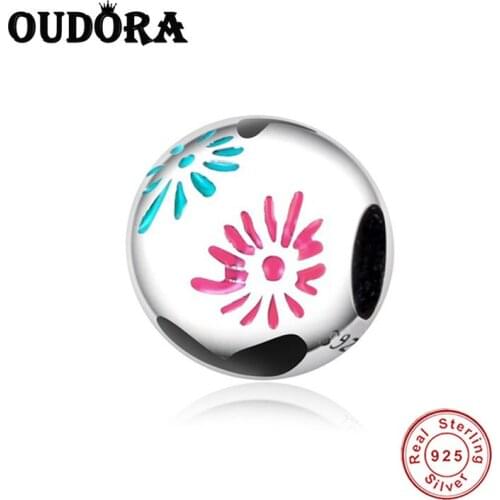 925 Silver Fireworks Charms Fit Original Pandora Charms Silver 925 Pink Blue Zircon Bracelet For Women Fashion Jewelry Berloque