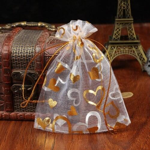 100pcs/lot Hearts Design Organza Bags 17x23cm Wedding Favors Jewelry Gift Bag Drawstring Pouch Nice Candy Jewelry Packaging Bags