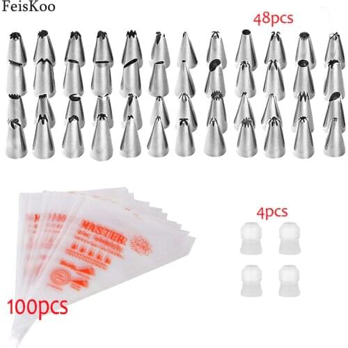 100pcs Disposable Piping Bag+48x Icing Piping Tips+4x Converter Nozzles For Confectionery Bag Pastry Nozzles For Cream Spuitzak