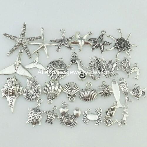 15858 30x Beach Sea Horse Starfish Shell Snail Conch Crab Mermaid Turtle Whale Pendant