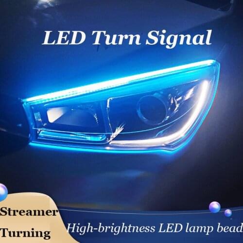 2pcs LED DRL Car Daytime Running Light Flexible Waterproof Strip Auto Headlights White Turn Signal Yellow Brake Flow Lights 12V