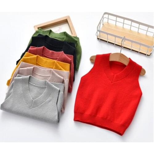 2019 Winter New School Kids Sweater Pullover Knitted Vests For Girls V-neck Fleece Vest Boy Casual Sleeveless Vest Sweater A3680