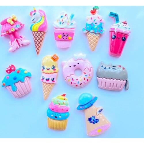 30pcs/Lot Kawaii Resin Cute Cartoon Lce Cream / Cake Flatback Cabochons For Hair Bow Centers DIY Scrapbooking Decor C19