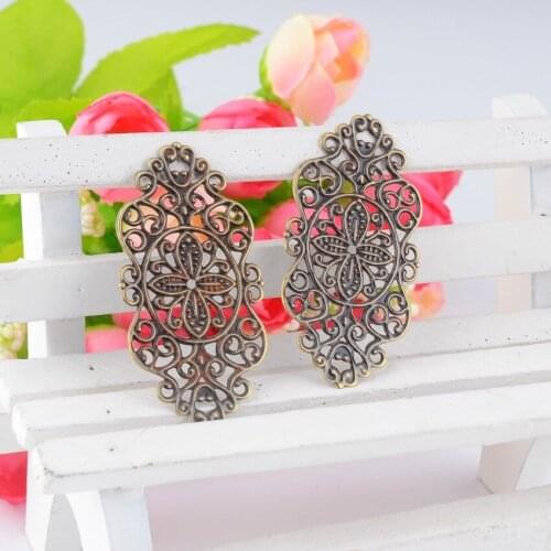 Free shipping 30 Filigree Wraps Connectors Metal Crafts Decoration DIY Findings Ancient Bronze Tone Hollow 22x45mm F0387x3