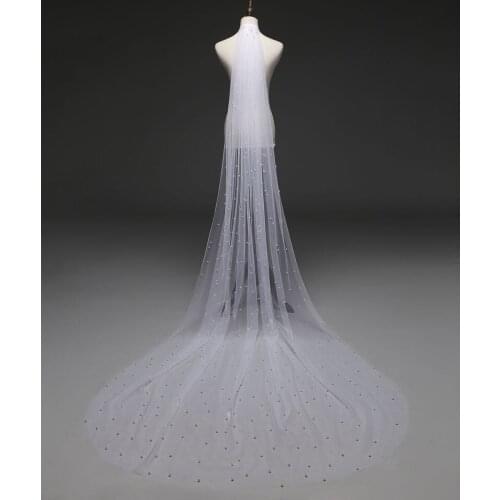 3M Long White/Ivory Bridal Veil With Comb One Layer Cathedral Royal Pearl Wedding Veil Veu de Noi EE708